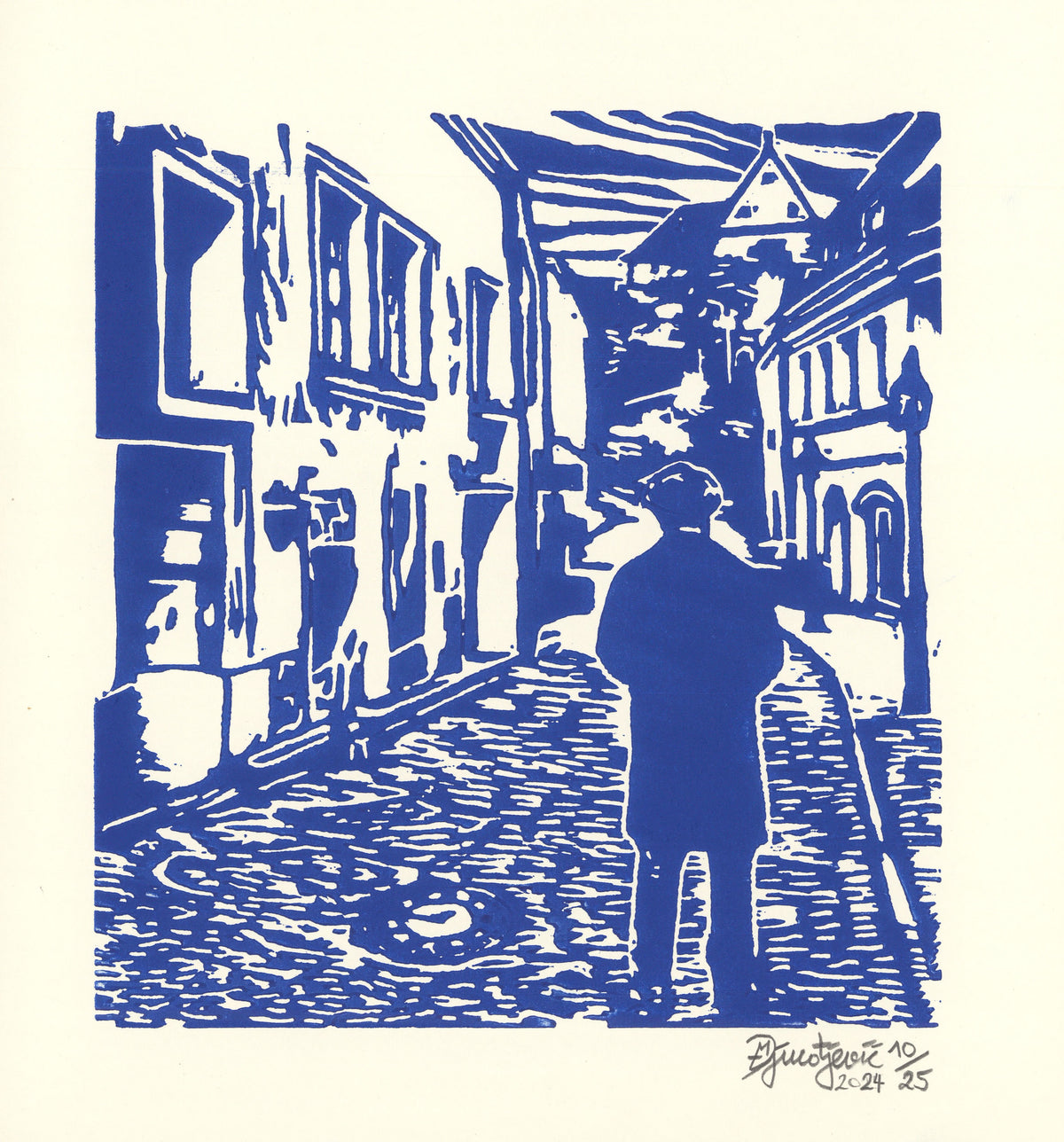 Time travel (woodcut)