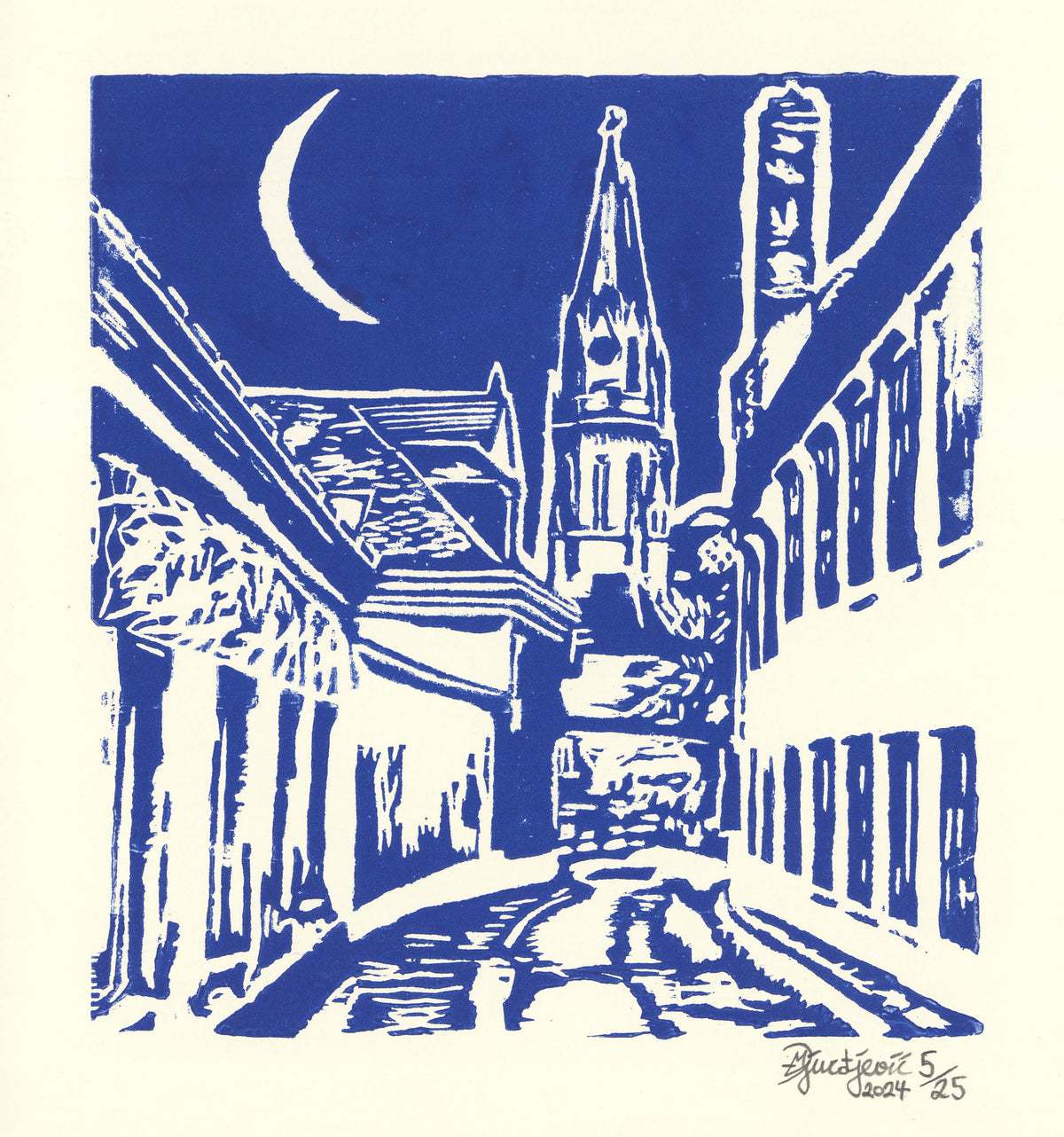 Nacht über Klosterneuburg (Holzschnitt)